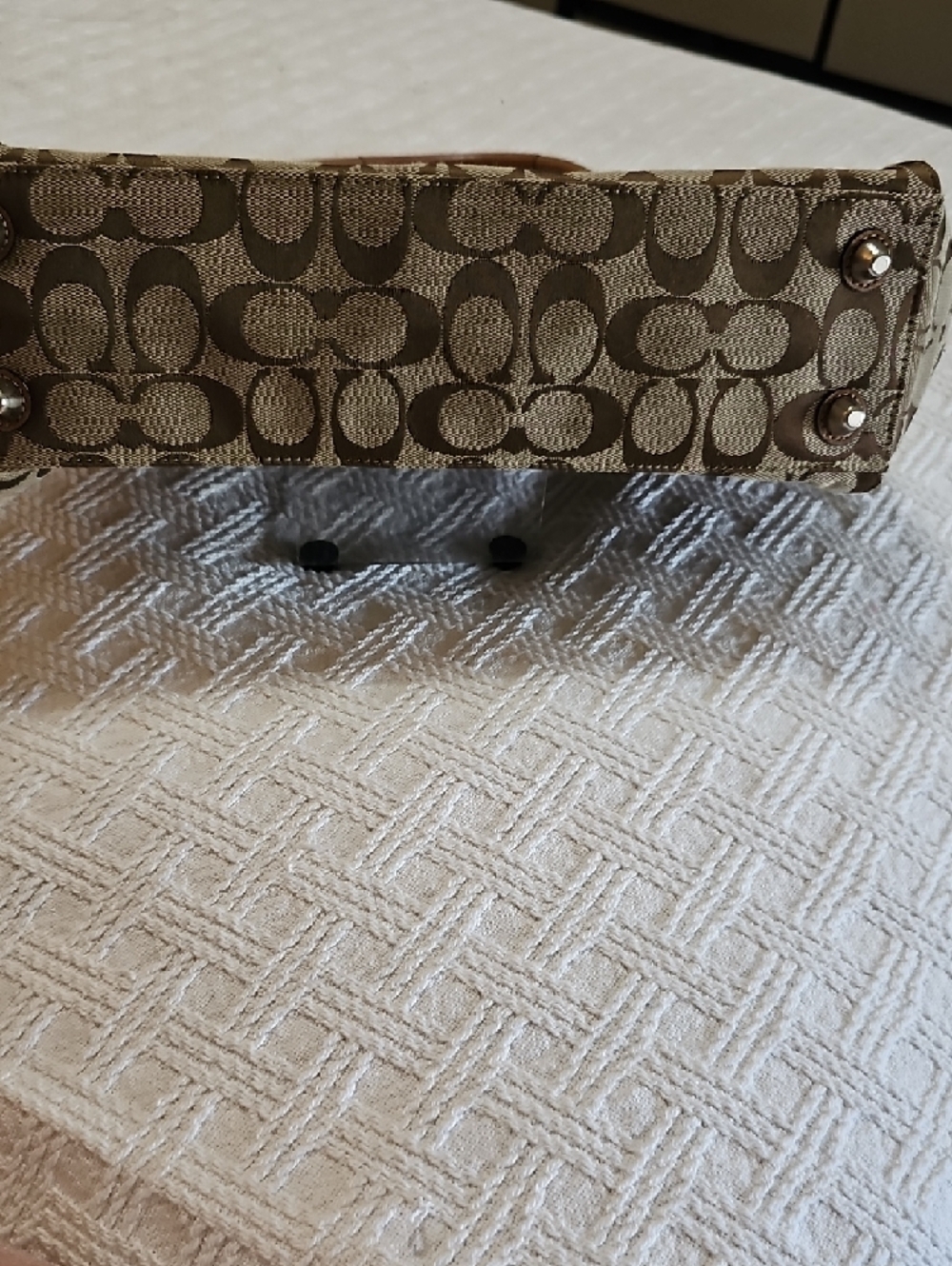 Coach Tan Signature Canvas Satchel with Leather Trim and Tassel - Picture 6 of 14